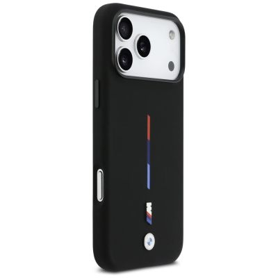 4. BMW M Silikon-MagSafe-Hülle mit dreifarbiger Linie für iPhone 17 Pro Max – Schwarz