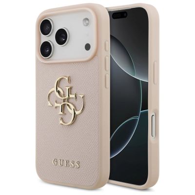 Guess Grained Big 4G & Classic Logo iPhone 17 Pro Hülle - Rosa