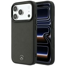 Mercedes Leder-Mesh-Hülle mit Bow Line MagSafe für iPhone 18 Pro / 17 Pro – Dunkelgrau
