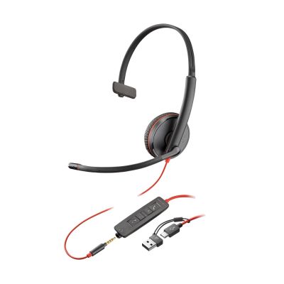 POLY Blackwire 3215 Einohr-USB-C-Headset + 3,5-mm-Klinkenstecker + USB-C/A-Adapter (Großpackung)