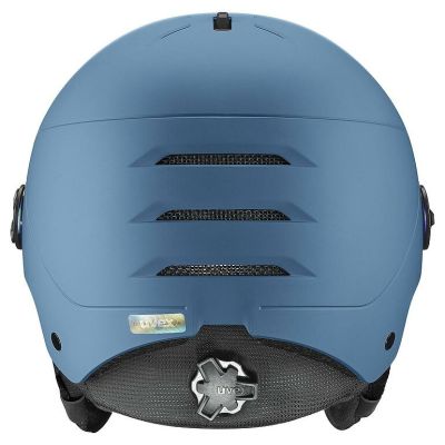 5. Uvex Skihelm wanted visor, steinfarben, blau