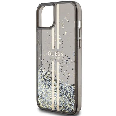 6. Guess Liquid Glitter Gold Stripes Hülle für iPhone 15 Plus / 14 Plus – Schwarz