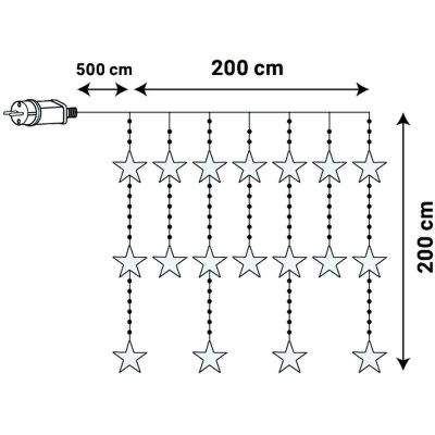 23. Weihnachtsbaumbeleuchtung, Lichtervorhang 200x200 cm, 415 LEDs, warmweiße Sterne