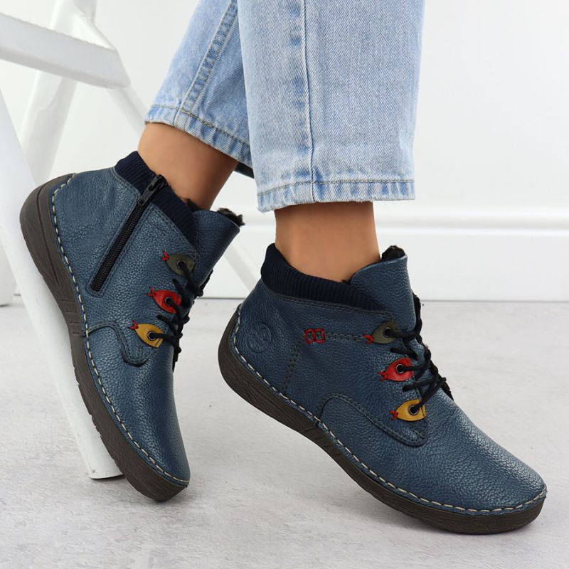 5. Gefütterte komfortable blaue Damenstiefeletten Rieker 52544-14