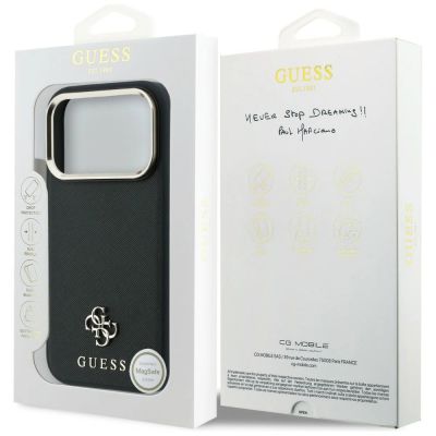 8. Guess Saffiano Small 4G & Classic Logo MagSafe Hülle für iPhone 17 Pro Max / 18 Pro Max - Schwarz