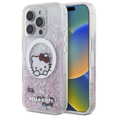 Hello Kitty Liquid Glitter Sweet Kitty Bows MagSafe Hülle für iPhone 16 Pro – Weiß