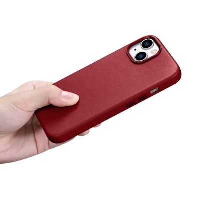 21. iCarer Case Lederhülle aus Naturleder für iPhone 14 Plus rot (kompatibel mit MagSafe)