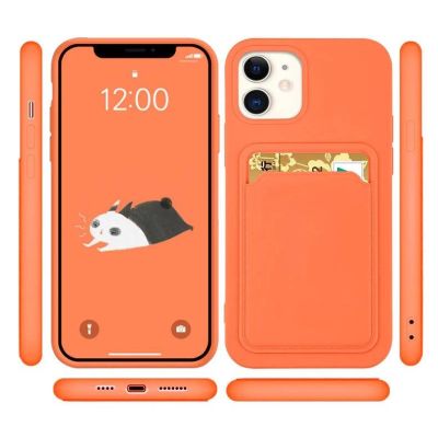 2. Card Case Wallet Case aus Silikon mit Kartensteckplatz für Dokumente für iPhone 12 Pro Orange