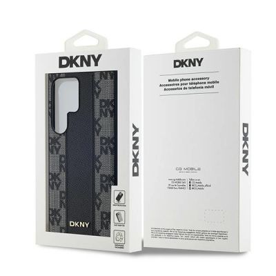 8. DKNY Leder-MagSafe-Hülle mit kariertem Monomuster für Samsung Galaxy S24 Ultra – Schwarz