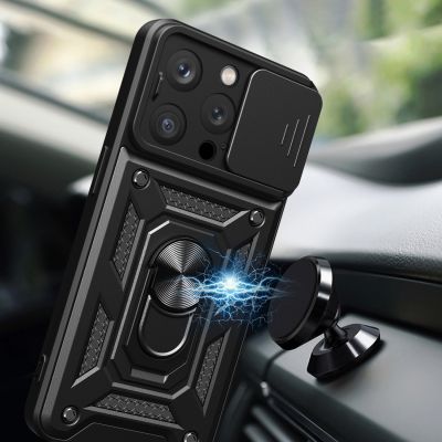 2. Hybrid Armor Camshield-Hülle mit Ständer und Kameraabdeckung für iPhone 15 Pro – Pink