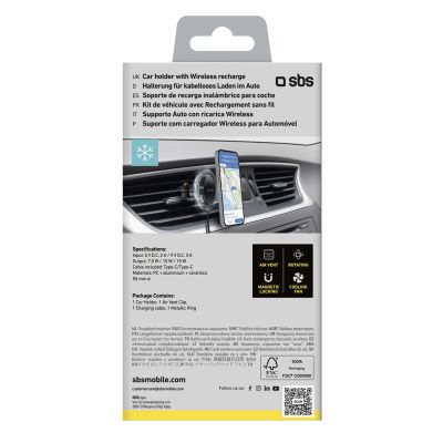 2. Smartphone-Halterung mit induktivem Ladegerät SBS TESUPFANWIR15W 15W für Lüftungsschlitze, mit Kühlung – Schwarz