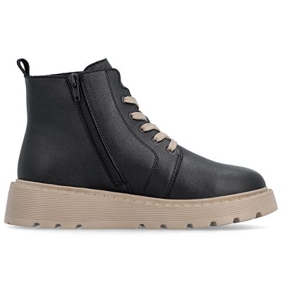 8. Schwarze Plateau-Stiefeletten aus Leder für Damen, Rieker 70405-01