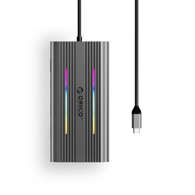 2. Orico XCR 12-in-1 RGB USB-C Dockingstation mit 3x USB-A, USB-C PD, 100W HDMI, 4K VGA, RJ45 Gigabit-SD- und microSD-Kartenleser – Grau