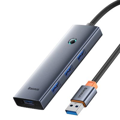 Baseus UltraJoy Series USB-A-Hub (4x USB-A 3.0, 1x USB-C, 5 V, 50 cm) – Grau
