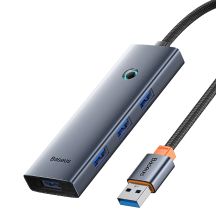 Baseus UltraJoy Series USB-A-Hub (4x USB-A 3.0, 1x USB-C, 5 V, 50 cm) – Grau