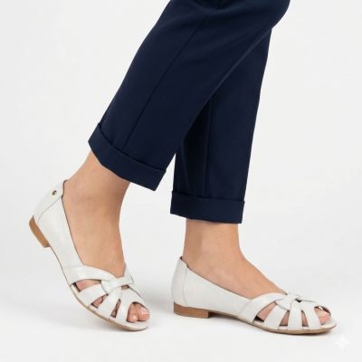 4. Damen-Ballerinas aus Leder, durchbrochen, bequem, silber, Gino Fabiani OL28-1