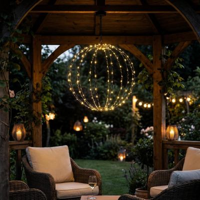 13. Solar-Hängelampe, Kugel, 30 cm, 120 LEDs, warmweiß