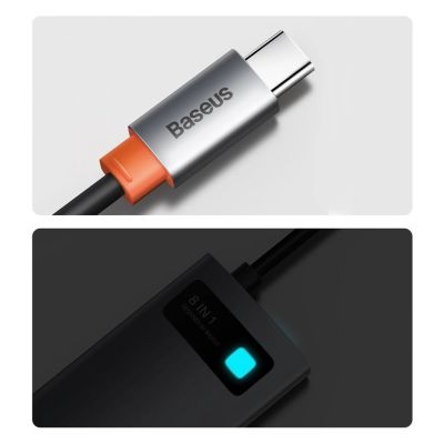 23. Baseus Metal Gleam 8in1 USB-C Hub - USB-C PD 100W 1x HDMI 4K 30Hz 1x SD- und microSD-Kartenleser 3x USB-A 3.2 1xRJ45 - grau