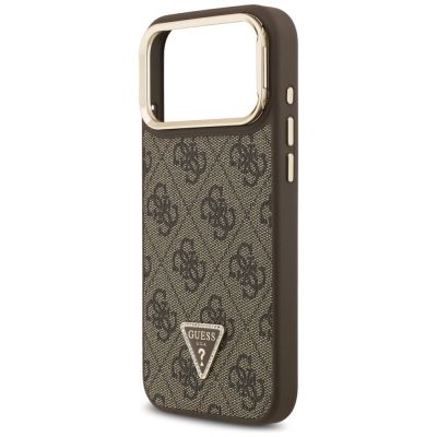 6. Guess 4G PU Dreieck-Logo & Standkamera Magsafe Hülle für iPhone 17 Pro Max - Braun