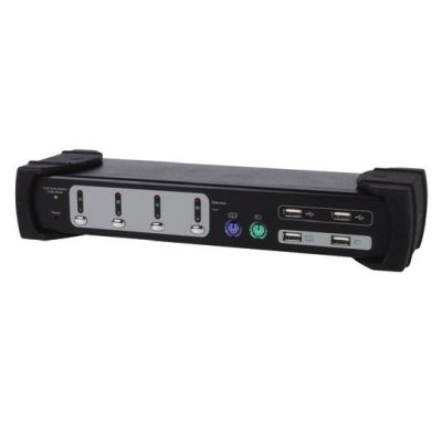 Statten Sie sich mit einem 4-Port-Kombi-Monitor-KVM/Audio/USB-Switch (PS/2, USB, 4 x KVM/Audio, 1 lokaler Benutzer, Desktop-Computer) aus.