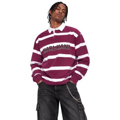 3. Karl Kani Sweatshirt, College-Streifen, kastenförmiges Rugby-Shirt PD00016483