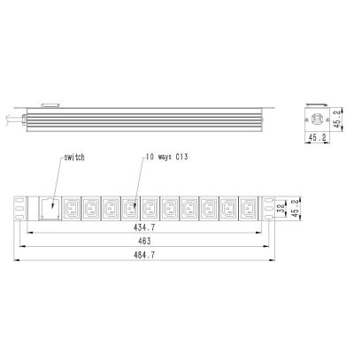 3. GEMBIRD Rack-Stromleiste (PDU) 10-fach Steckdosenleiste C13, 1 HE, 16 A, C20-Stecker, 2 m