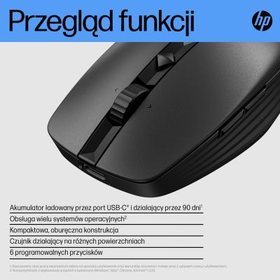 16. HP 710 Wiederaufladbare, geräuscharme Maus, kabellos, mit Batterie, schwarz, 6E6F2AA