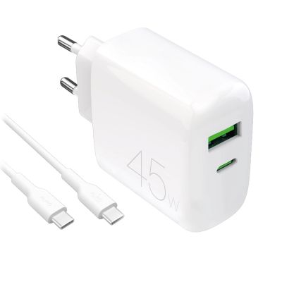 Puro Daily Prolite 45W USB-C USB-A Power Delivery Ladegerät mit USB-C Kabel - Weiß