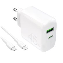 Puro Daily Prolite 45W USB-C USB-A Power Delivery Ladegerät mit USB-C Kabel - Weiß