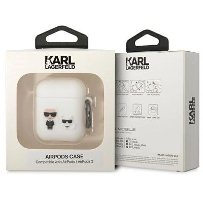 3. Karl Lagerfeld KLACA2SILKCW AirPods 1/2 Hülle weiß/weiß Silikon Karl & Choupette
