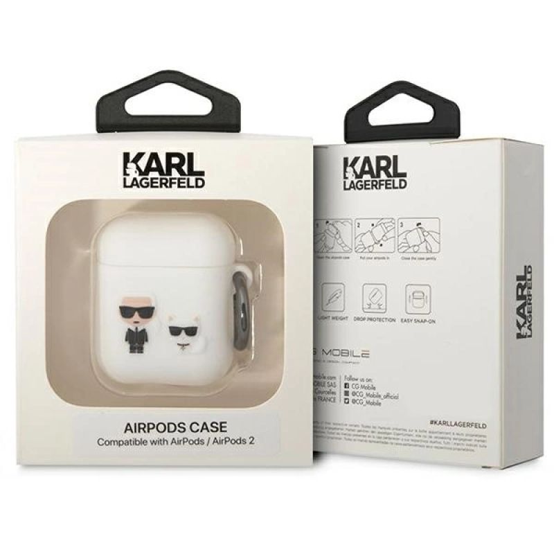 3. Karl Lagerfeld KLACA2SILKCW AirPods 1/2 Hülle weiß/weiß Silikon Karl & Choupette