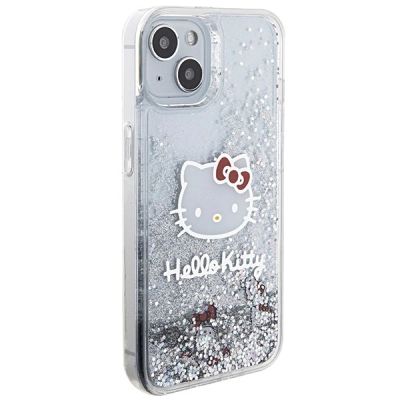 4. Hello Kitty Liquid Glitter Charms Kitty Head Hülle für iPhone 15 – Silber