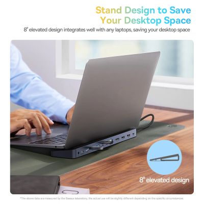 12. Baseus EliteJoy Gen2 Universal 12-in-1 USB HUB mit 25cm USB-C Kabel, Notebookständer, USB-A / USB-C / DP / HDMI / SD / TF / RJ45 / 3,5mm Klinke / PD 100W Grau (WKSX030213)