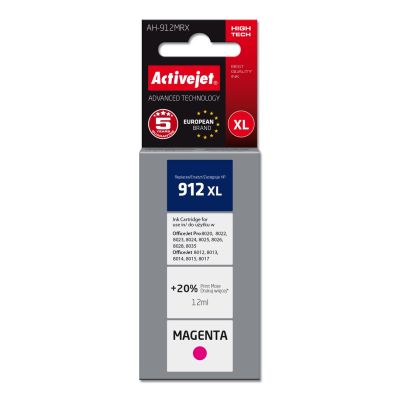 Activejet AH-912MRX Tinte (ersetzt HP 912XL 3YL82AE; Premium; 990 Seiten; 12 ml, rot)