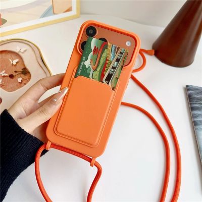 2. Silikonhülle für iPhone 17 Pro / 18 Pro mit Kartenfach und Schultergurt – Orange