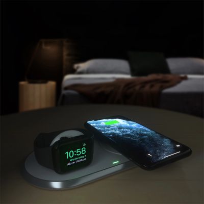 9. Choetech Qi 2in1 kabelloses Ladegerät für Smartphones / Apple Watch mit Standfuß (MFI) USB Typ C weiß (T317)
