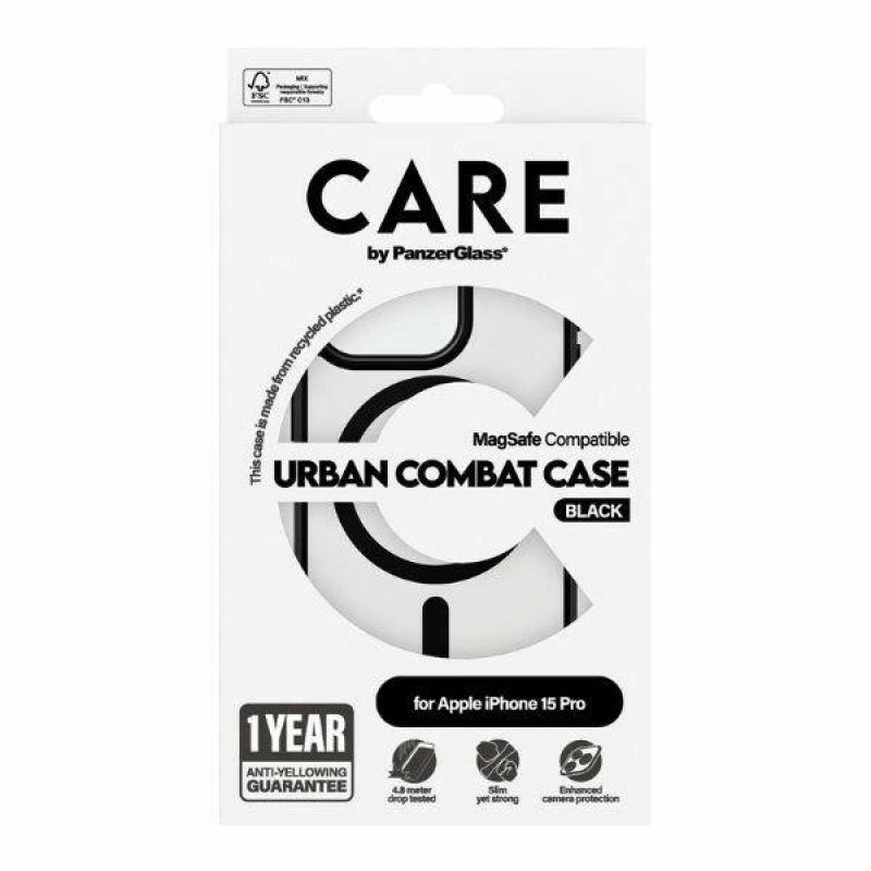 4. CARE by PanzerGlass Urban Combat Case MagSafe Hülle für iPhone 15 Pro – Schwarz
