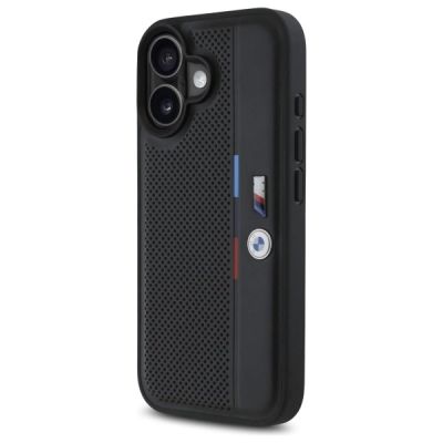 2. BMW M Perforierte Tricolor Detail Line Hülle für iPhone 16 – Schwarz