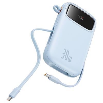 4. Baseus QPow 2 30W 10000mAh Powerbank mit integrierten USB-C-Kabeln – Blau
