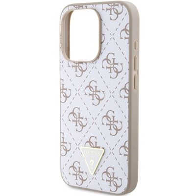 6. Guess 4G Dreieck-Metalllogo-Hülle für iPhone 15 Pro – Weiß