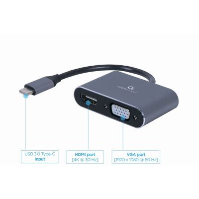 2. GEMBIRD USB-C-AUF-HDMI-+VGA-ADAPTER AM KABEL GRAU