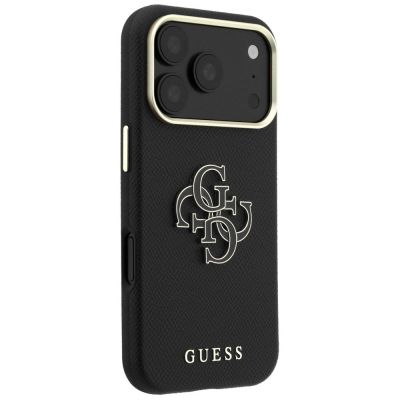 4. Guess Grained & Big Resin Logo Case für iPhone 18 Pro Max / 17 Pro Max - Schwarz