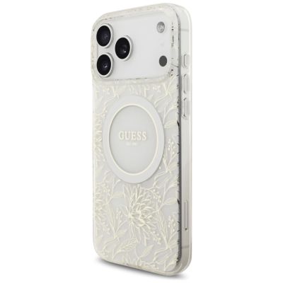 3. Guess IML Flowers Electro Pearl Strap MagSafe Case für iPhone 17 Pro Max - Weiß