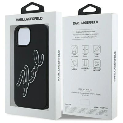 8. Karl Lagerfeld 3D Rubber Signature iPhone 15 Hülle - Schwarz