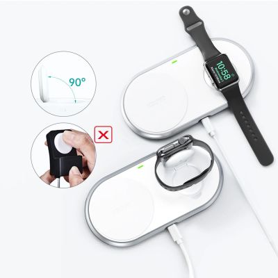 4. Choetech Qi 2in1 kabelloses Ladegerät für Smartphones / Apple Watch mit Standfuß (MFI) USB Typ C weiß (T317)