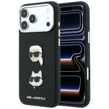 Karl Lagerfeld Saffiano Hülle mit Karl & Choupette Köpfen Pins & Logo für iPhone 18 Pro Max / 17 Pro Max - Schwarz