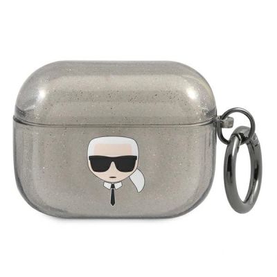 Karl Lagerfeld Glitzer Karl's Head Case für AirPods Pro – Schwarz