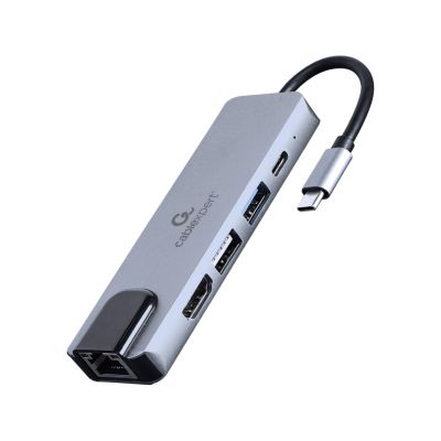 3. GEMBIRD MULTI-ADAPTER USB TYP-C 5IN1 (HUB + HDMI + PD + KARTENLESER + LAN) SILBER