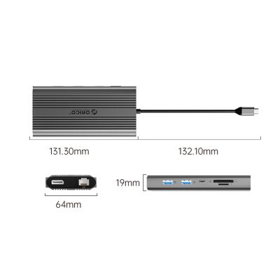 2. Orico XDR 12-in-1 USB-C Dockingstation mit USB-A-, USB-C-, 2x HDMI 4K 60Hz-, DisplayPort 4K 60Hz-, RJ45 Gigabit PD 100W- und SD-/microSD-Kartenleser – Grau