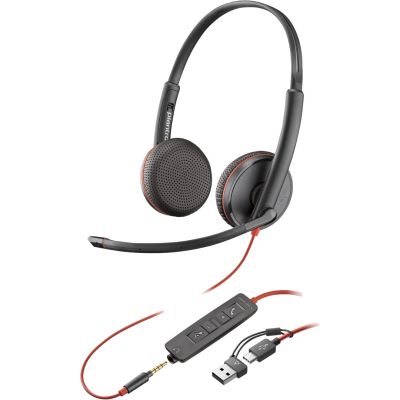 9. POLY Blackwire 3225 USB-C Stereo-Headset + 3,5-mm-Klinkenstecker + USB-C/A-Adapter (Multipack)